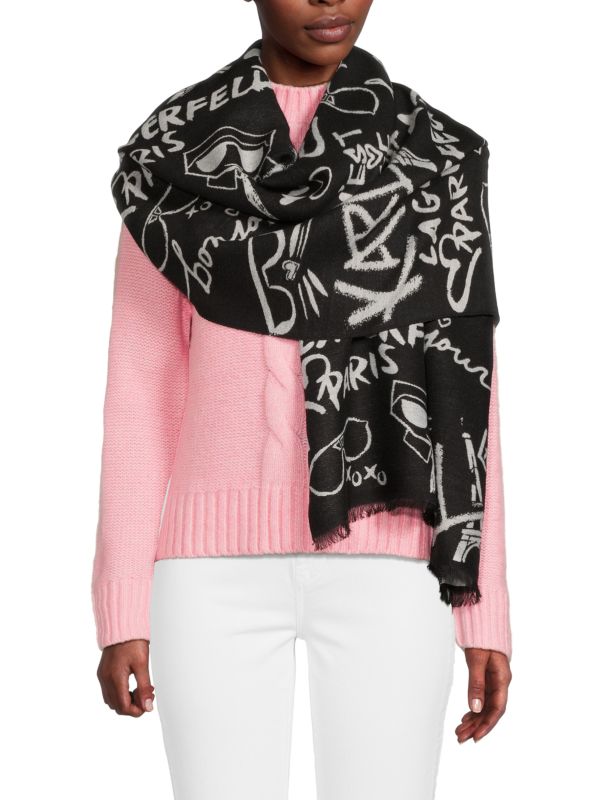 Karl Lagerfeld Women's Black Monogram Print Scarf