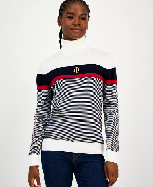 Tommy Hilfiger Women's Cotton Striped Turtleneck Sweater
