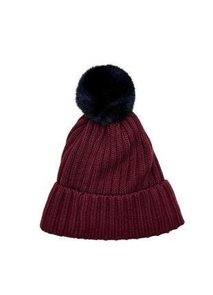 Calvin Klein Knit Burgundy Pom Pom Beanie