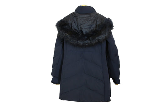 Michael Kors Faux Fur Trim Quilted Puffer Coat Navy Blue