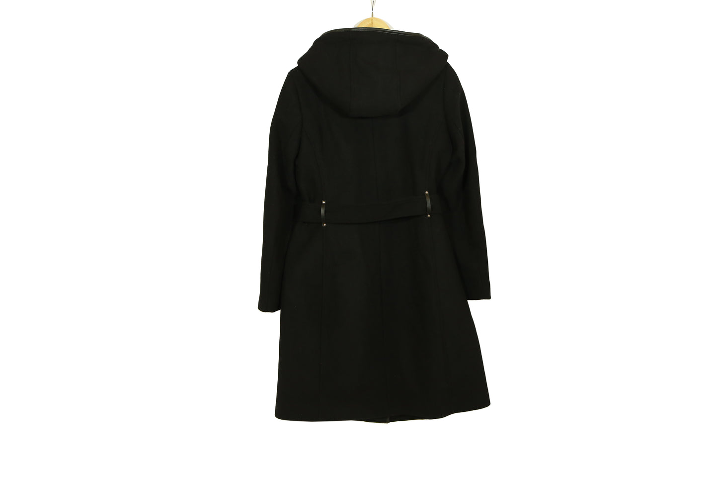 DKNY Women's Faux-fur Hooded Wool Blend Belted Long Coat In Black