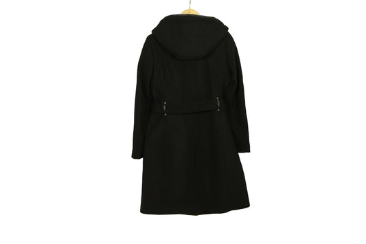 DKNY Women's Faux-fur Hooded Wool Blend Belted Long Coat In Black