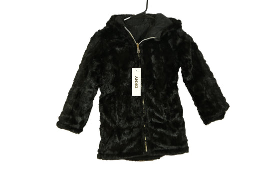 DKNY Girl's Winter Long Jacket - Full Zip Up Faux Fur Hooded