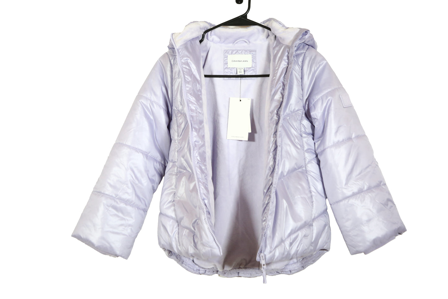 Calvin Klein Girls Purple Curved Quilt Puffer with Hood Jacket