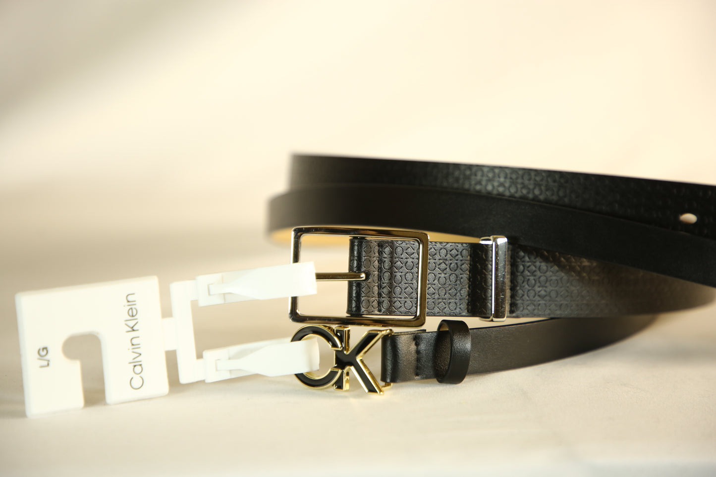 Calvin Klein Black belt with gold buckle- 2 pieces