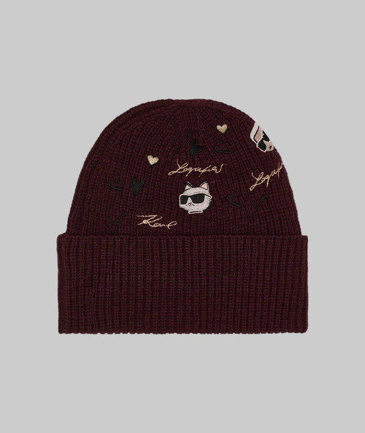 Karl Lagerfeld Burgundy ICONS KUFF BEANIE