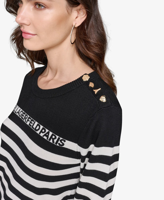 KARL LAGERFELD Striped Logo Knitted Sweater With Pins