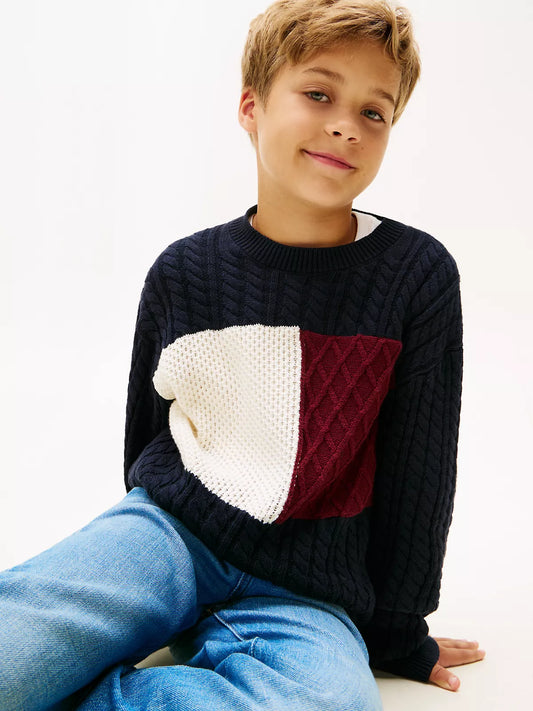 Tommy Hilfiger Kids' Flag Logo Cable Knit Sweater