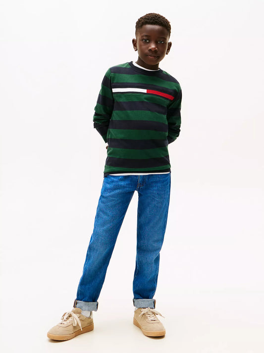 Tommy Hilfiger Kids' Long-Sleeve Stripe Logo T-Shirt