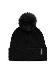 Calvin Klein Knit Black Pom Pom Beanie