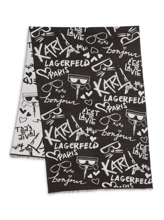 Karl Lagerfeld Women's Black Monogram Print Scarf