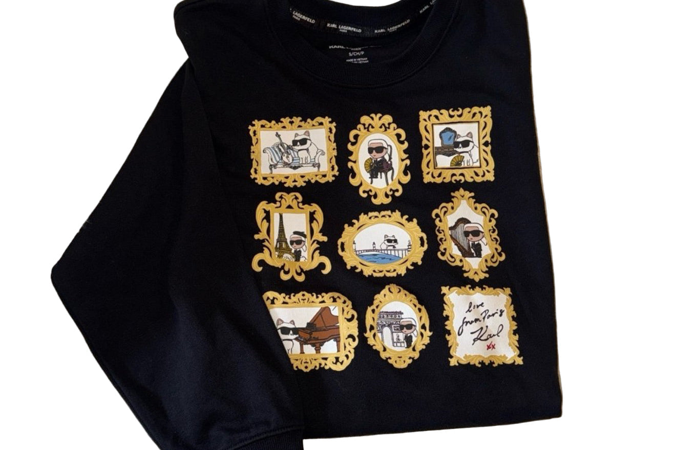 Karl Lagerfeld Black Sweatshirt with Gold Graphic Frames