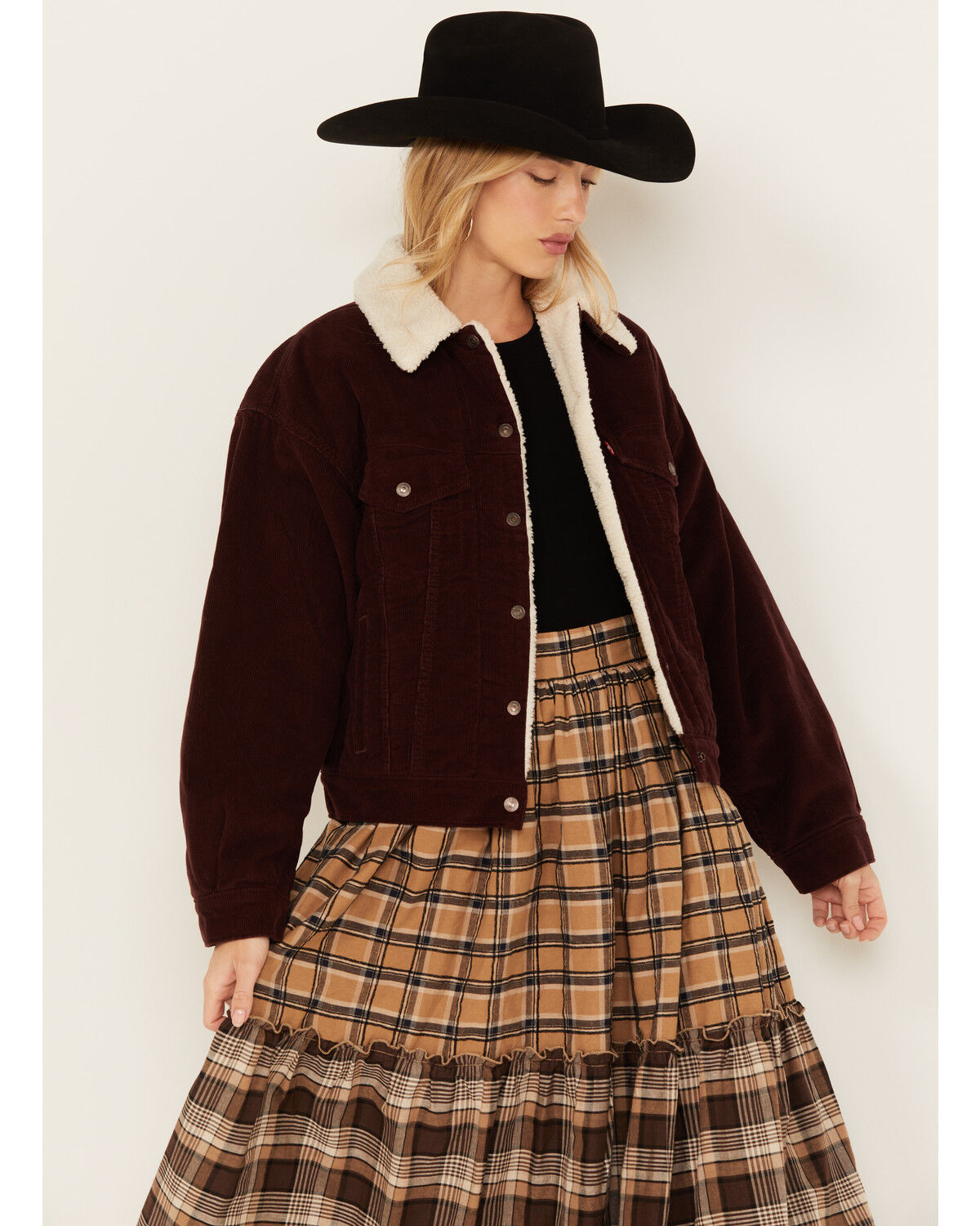 Levi's Women's Burgundy 90's Corduroy Sherpa Trucker Jacket