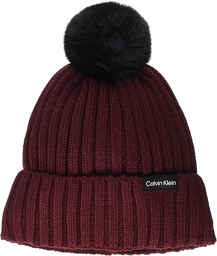 Calvin Klein Knit  Burgundy Pom Pom Beanie