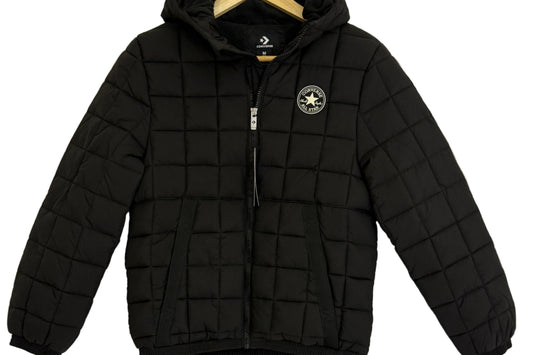 Black quilted jacket with the Converse brand logo