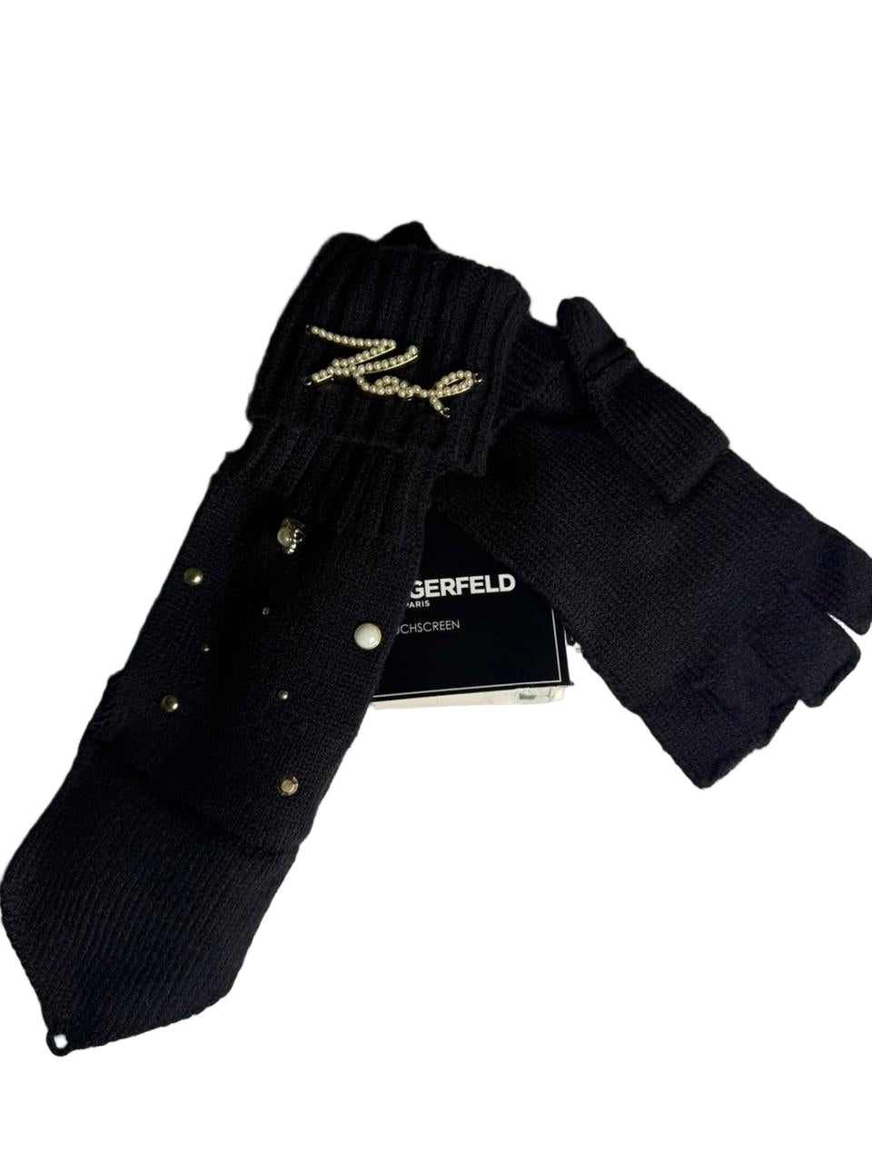 Karl Lagerfeld Essential Logo Knit Gloves | Black