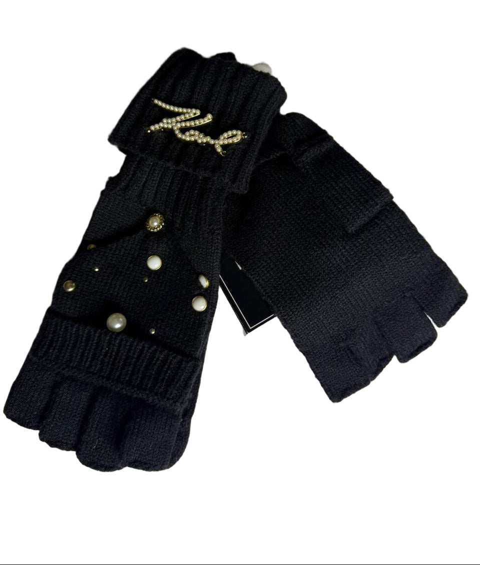 Karl Lagerfeld Essential Logo Knit Gloves | Black