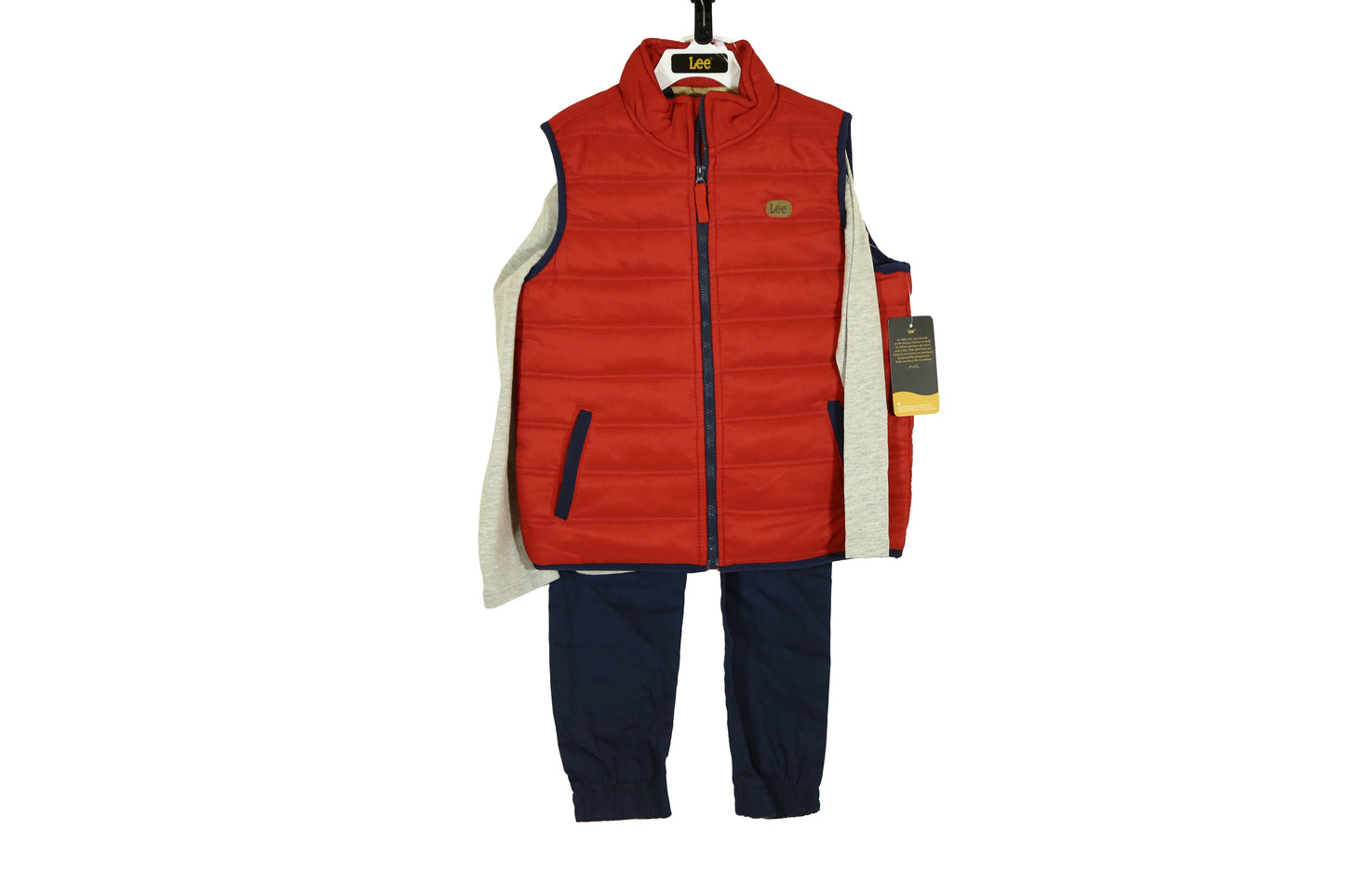 Lee Boy's Set - 3 piece Long Sleeve Jersey Tee, Quilted Vest and Navy Pant
