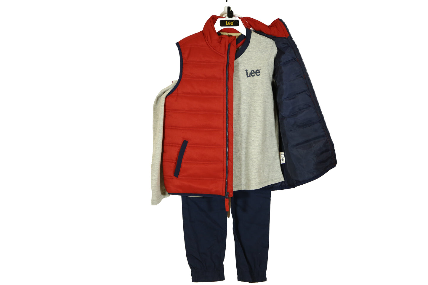 Lee Boy's Set - 3 piece Long Sleeve Jersey Tee, Quilted Vest and Navy Pant