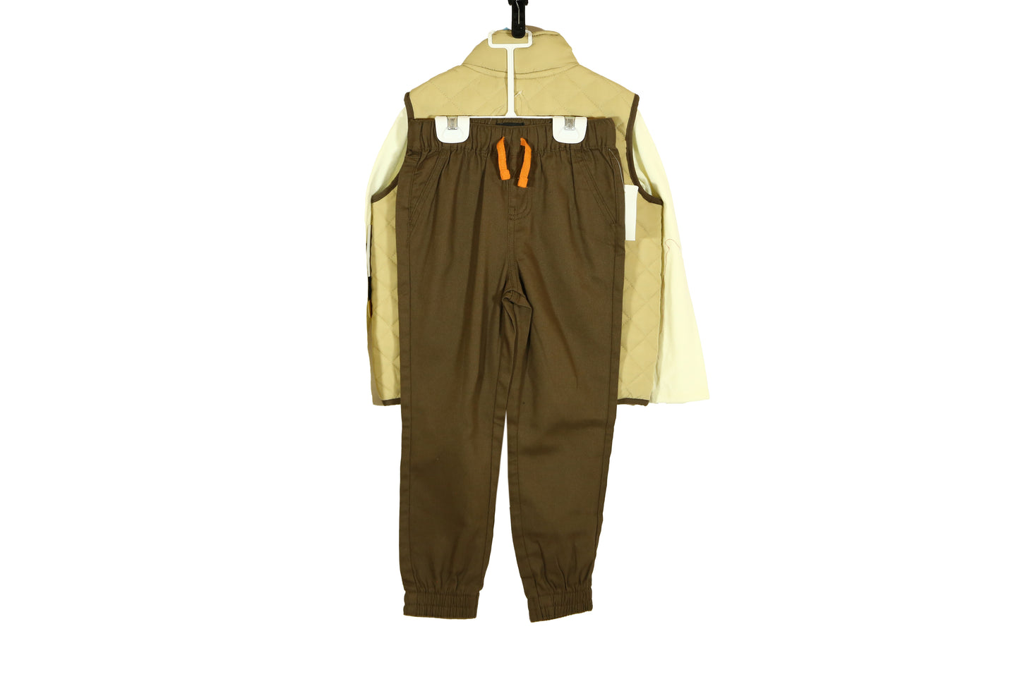 Lee Boy's Set - 3 piece Long Sleeve Jersey Tee, Quilted Vest and Brown Pant