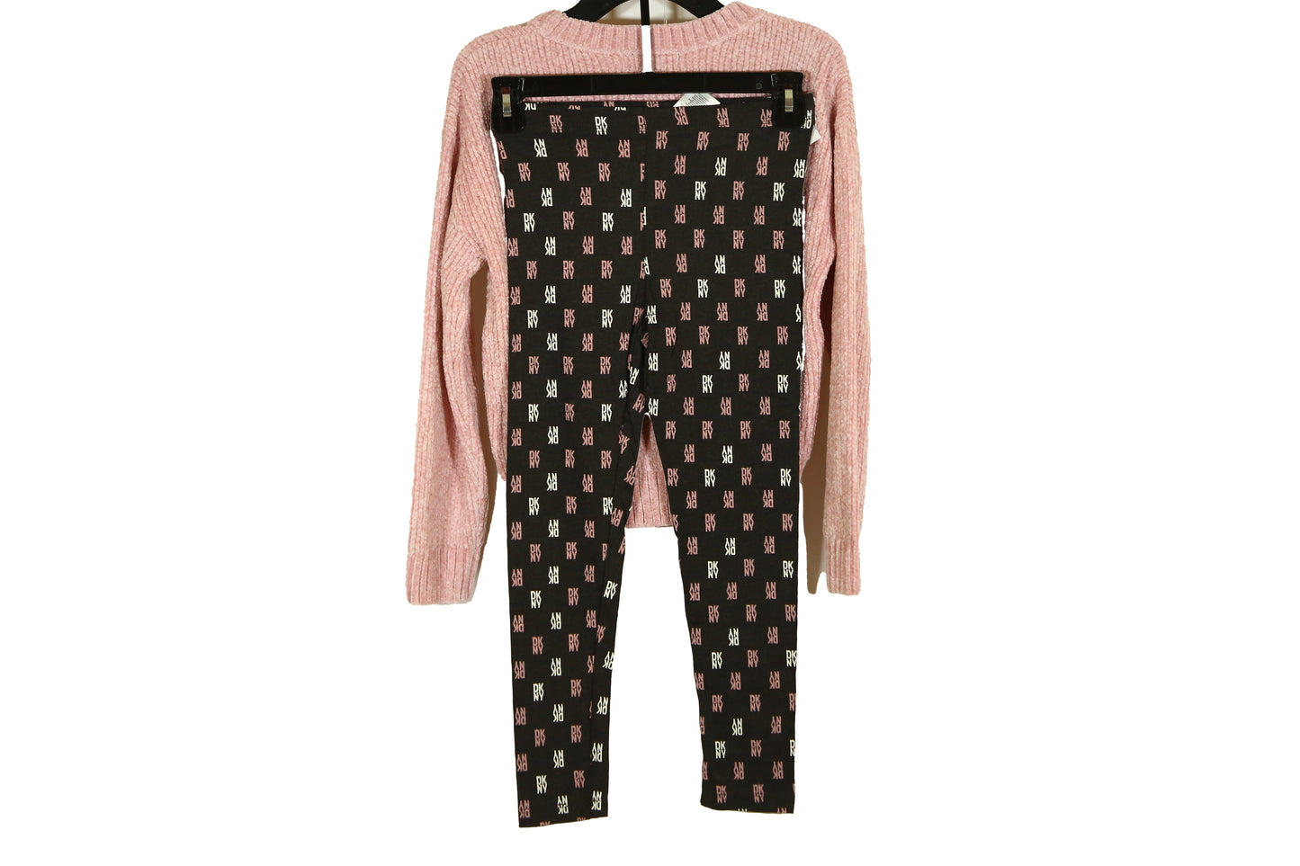 DKNY Girl 2 Pieces Knitted Sweater And Leggings Set, Pink/Charcoal