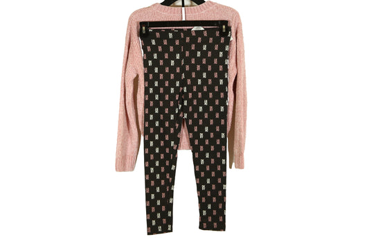 DKNY Girl 2 Pieces Knitted Sweater And Leggings Set, Pink/Charcoal