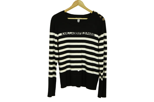 KARL LAGERFELD Striped Logo Knitted Sweater With Pins