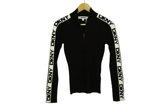 DKNY LONG SLEEVE 1/4 ZIP LOGO TAPE SWEATER