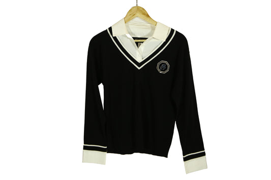 KARL LAGERFELD PARIS Women's Twofer Patch V-Neck Sweater