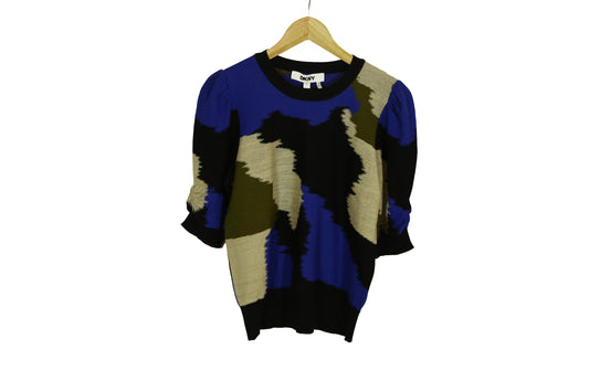 DKNY Donna Karan Women's Crew Neck Elbow Puff Sleeve Knit Top