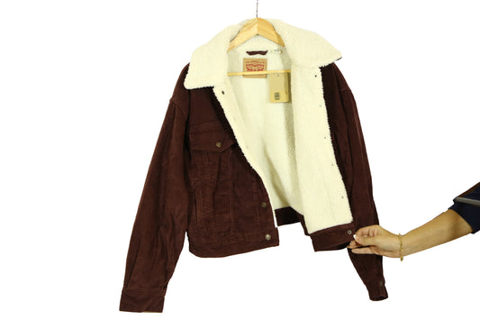 Levi's Women's Burgundy 90's Corduroy Sherpa Trucker Jacket