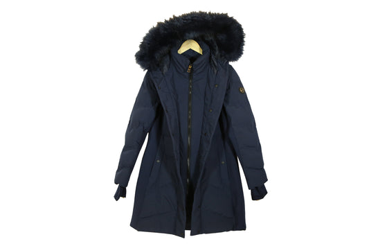 Michael Kors Faux Fur Trim Quilted Puffer Coat Navy Blue