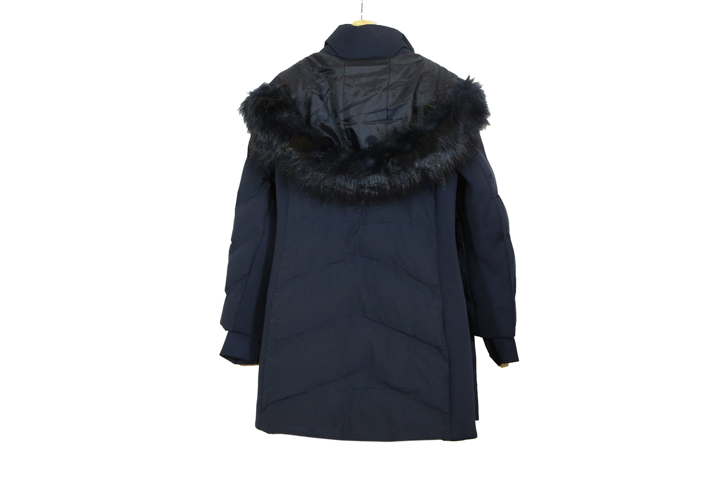 Michael Kors Faux Fur Trim Quilted Puffer Coat Navy Blue