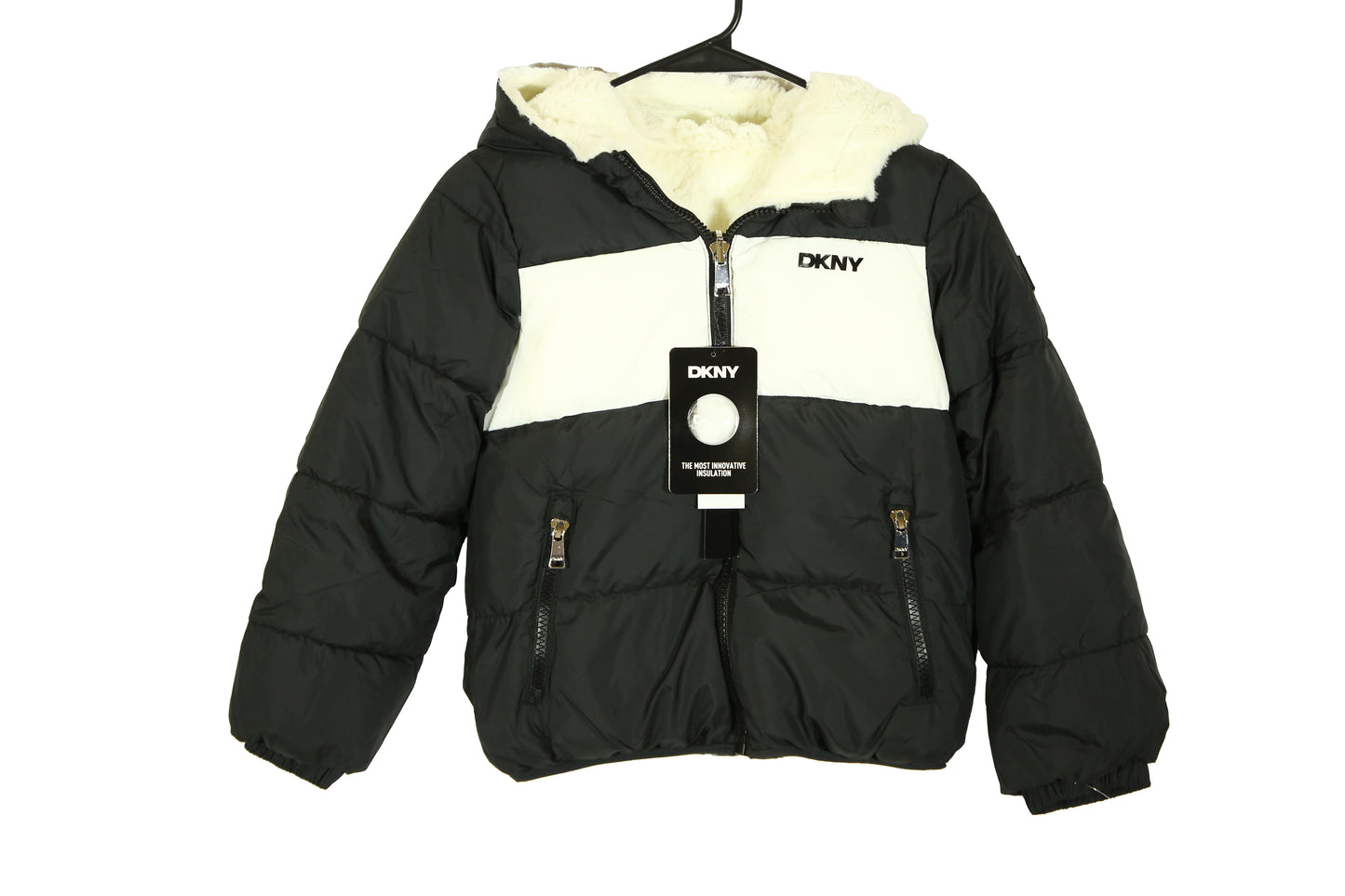 DKNY Unisex Reversible Puffer Hooded Jacket - Cozy Fur Zip Up