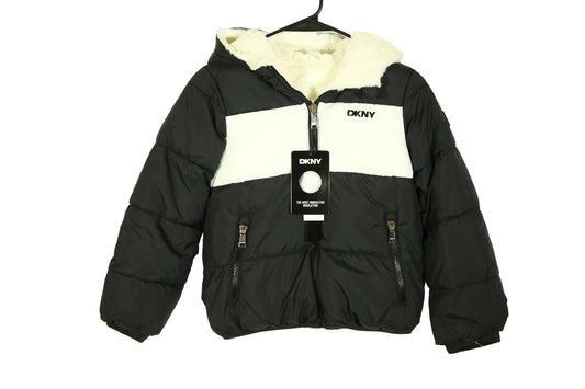 DKNY Unisex Reversible Puffer Hooded Jacket - Cozy Fur Zip Up