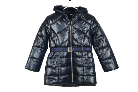 Tommy Hilfiger Girl's Logo Belted Waist Hooded Puffer Jacket