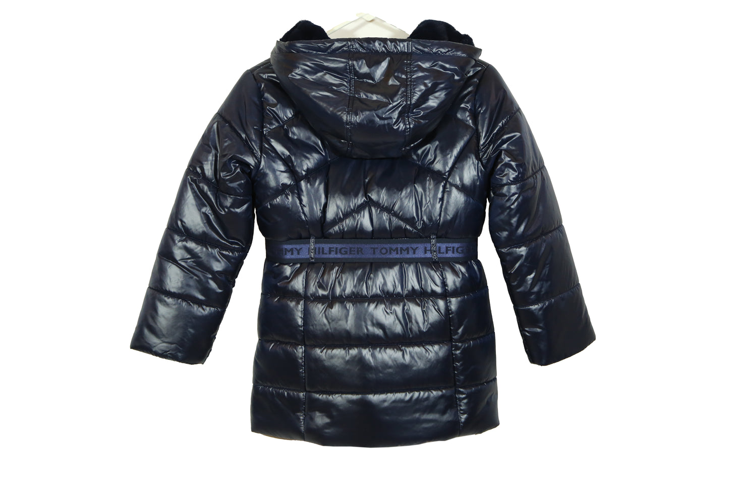 Tommy Hilfiger Girl's Logo Belted Waist Hooded Puffer Jacket