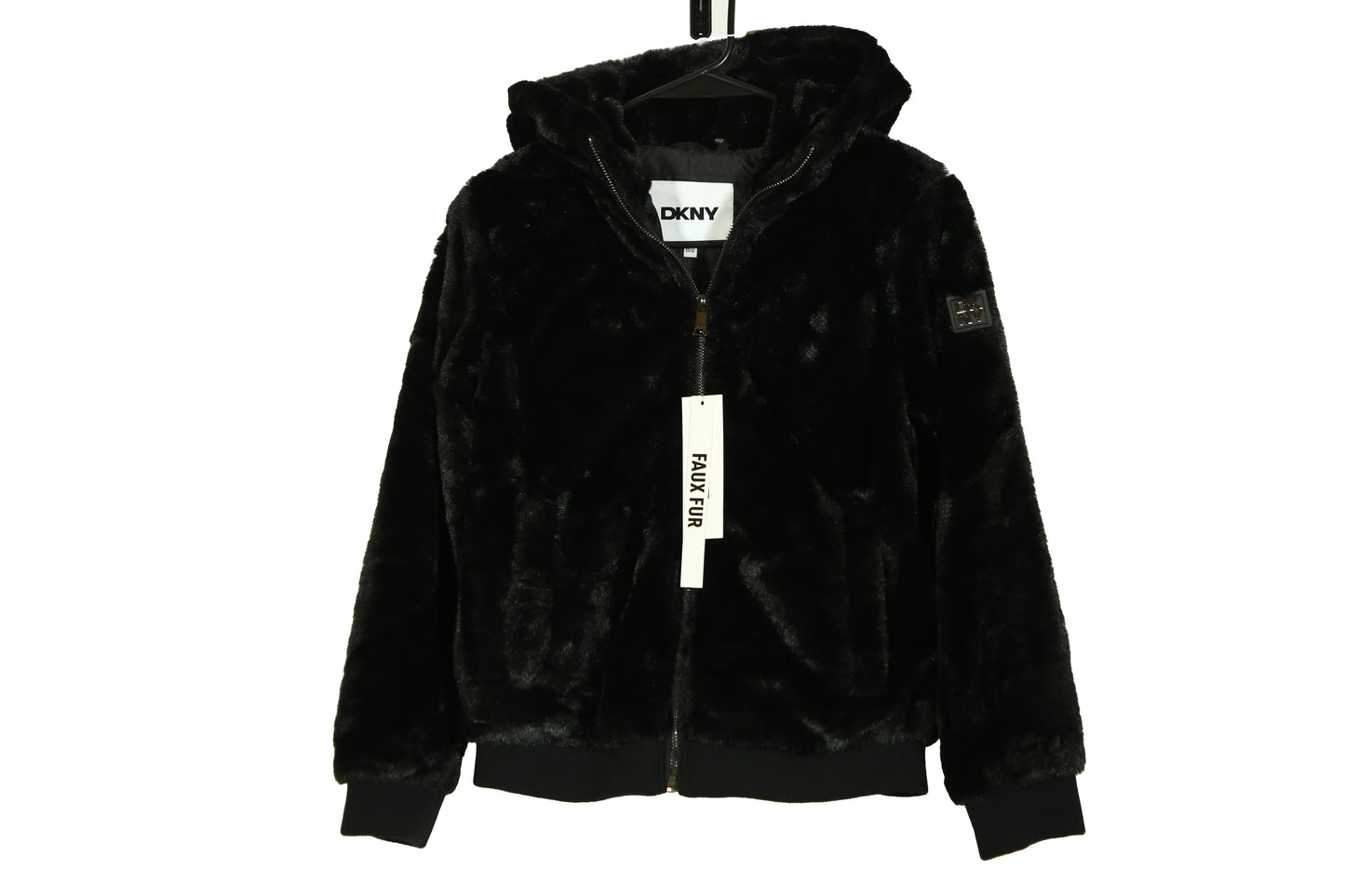 DKNY Girls Winter Bomber Jacket Full Zip Up Faux Fur