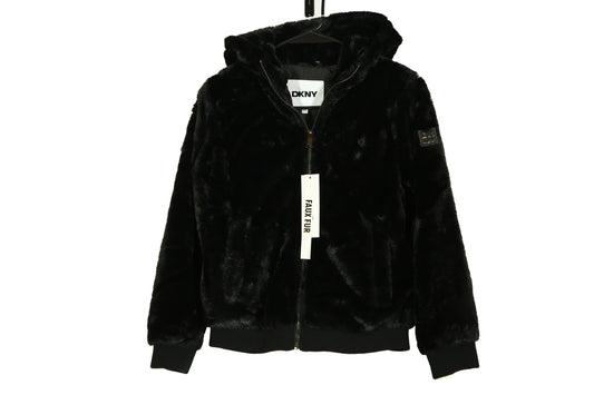 DKNY Girls Winter Bomber Jacket Full Zip Up Faux Fur
