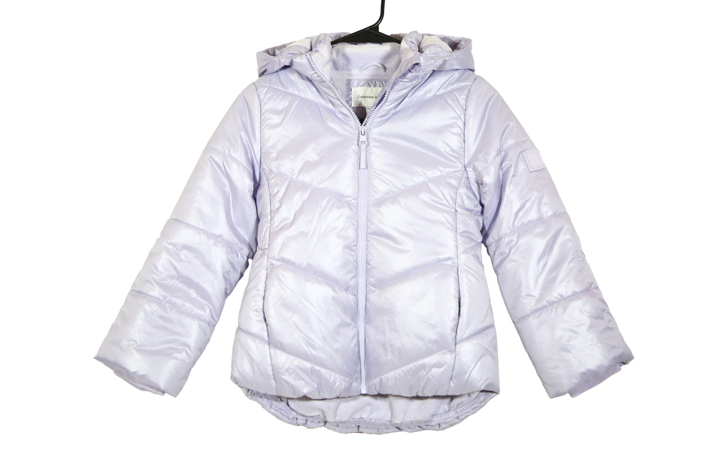 Calvin Klein Girls Purple Curved Quilt Puffer with Hood Jacket