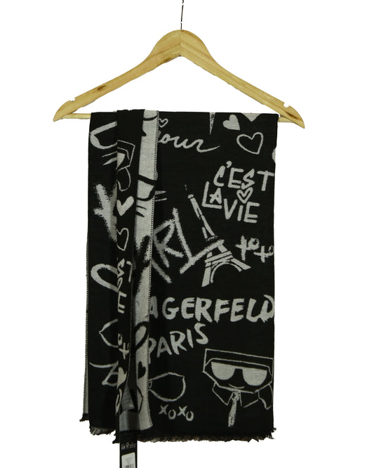 Karl Lagerfeld Women's Black Monogram Print Scarf