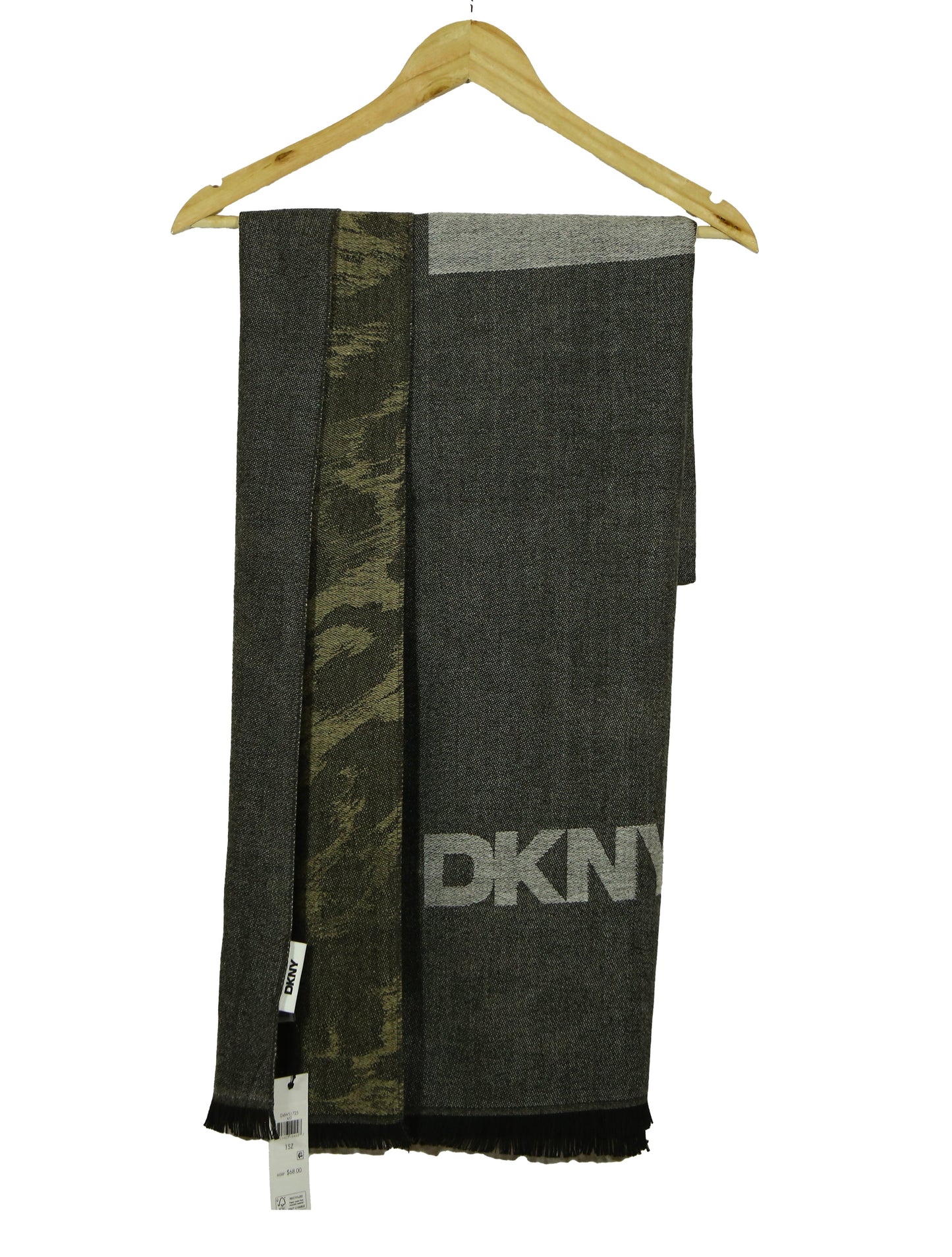 DKNY Charcoal Grey Logo  Knitted Reversible Scarf