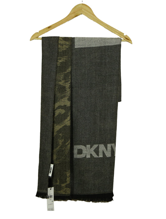 DKNY Charcoal Grey Logo  Knitted Reversible Scarf