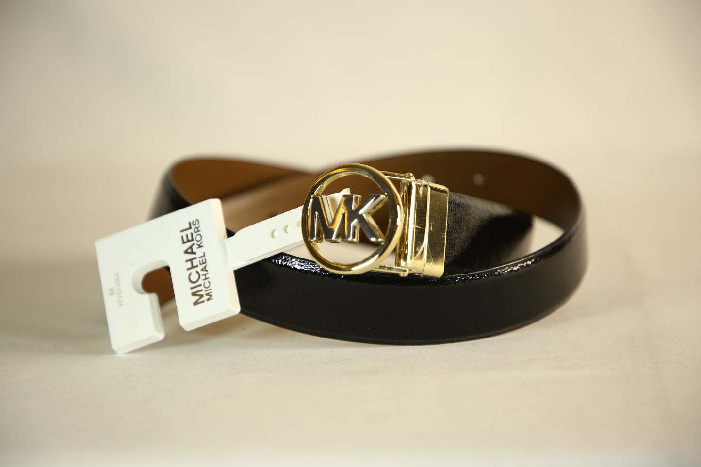 Michael Kors Reversible Black/Camel belt with Gold/Silver Buckle