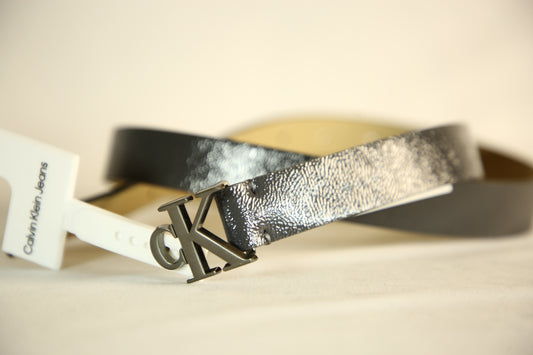 Calvin Klein Grey Belt with Silver Logo Buckle