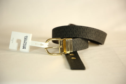 Michael Kors Reversible belt- Black Mk Signature Monogram / Solid Brown Leather