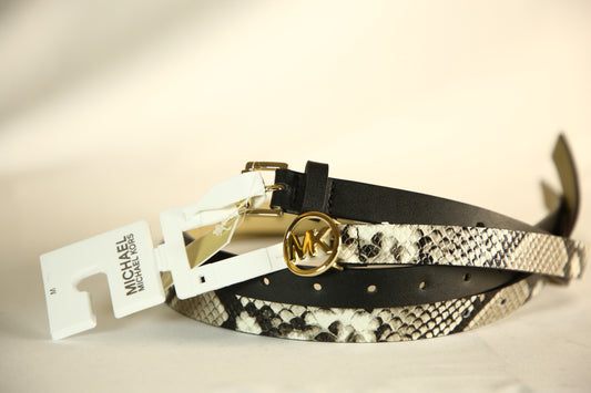 Michael Kors Black and Snake print belts with gold buckle- Pack of 2