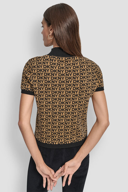 DKNY LOGO JACQUARD SHORT SLEEVE SWEATER