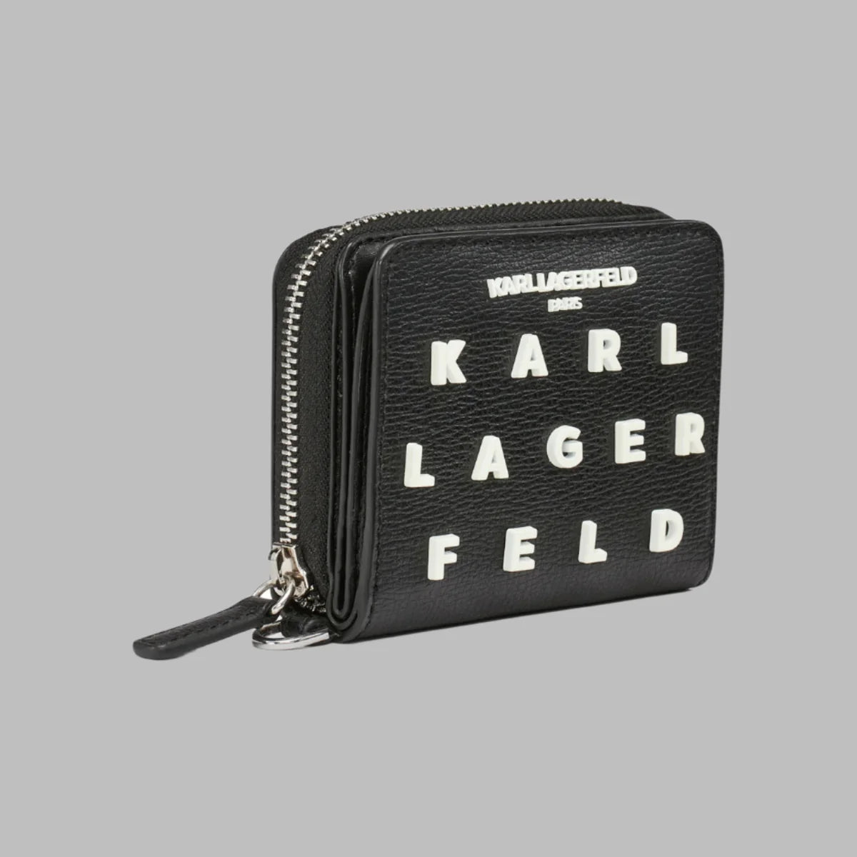 Black wallet with 'Karl Lagerfeld' branding 