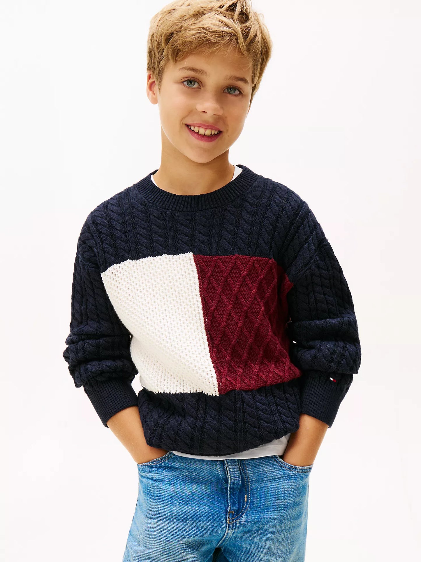 Tommy Hilfiger Kids' Flag Logo Cable Knit Sweater